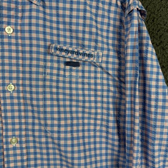 Vineyard Vines Shirt Mens Medium Blue Check Harbor Vented Lightweight Fishing - Picture 3 of 16